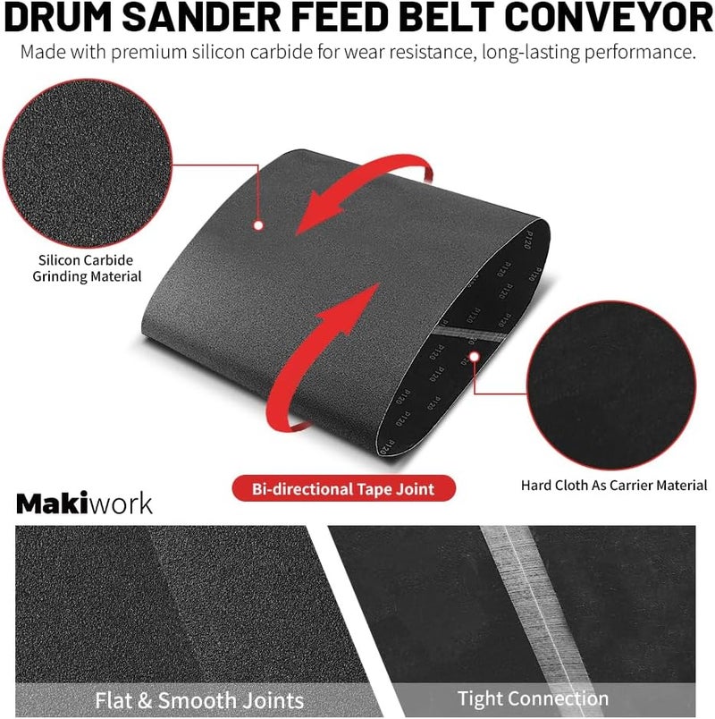 makiwork Drum Sander Feed Belt Conveyor - Compatible with JET & Performax 16-32 Plus Drum Sander, Silicon Carbide, 16-1/4" x 43-1/2", 120 Grit - Image 3